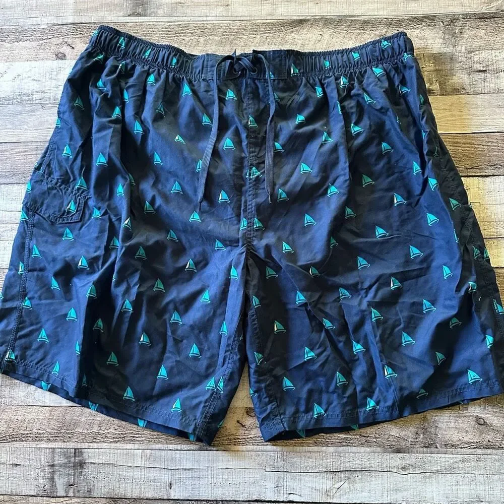 Kanu Surf Men’s Regatta Navy Sail Boat Swim Trunks | Size 5X